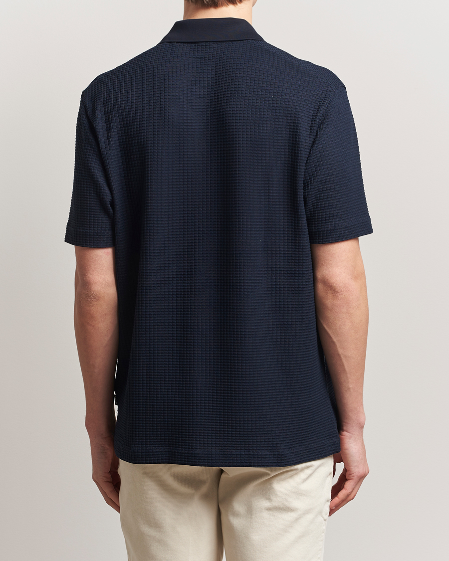 Mies | Kauluspaidat | BOSS BLACK | Palladio Knitted Short Sleeve Shirt Dark Blue