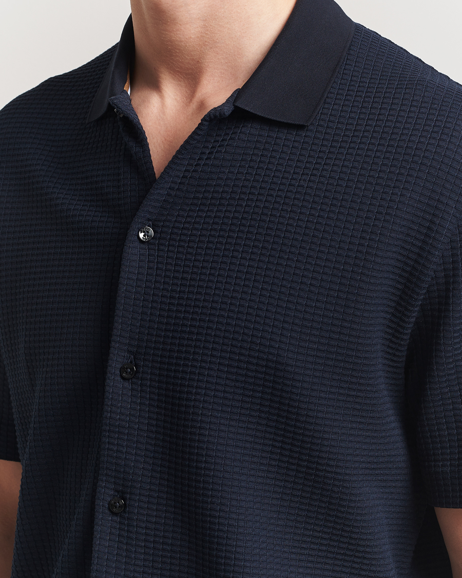 Mies | Kauluspaidat | BOSS BLACK | Palladio Knitted Short Sleeve Shirt Dark Blue