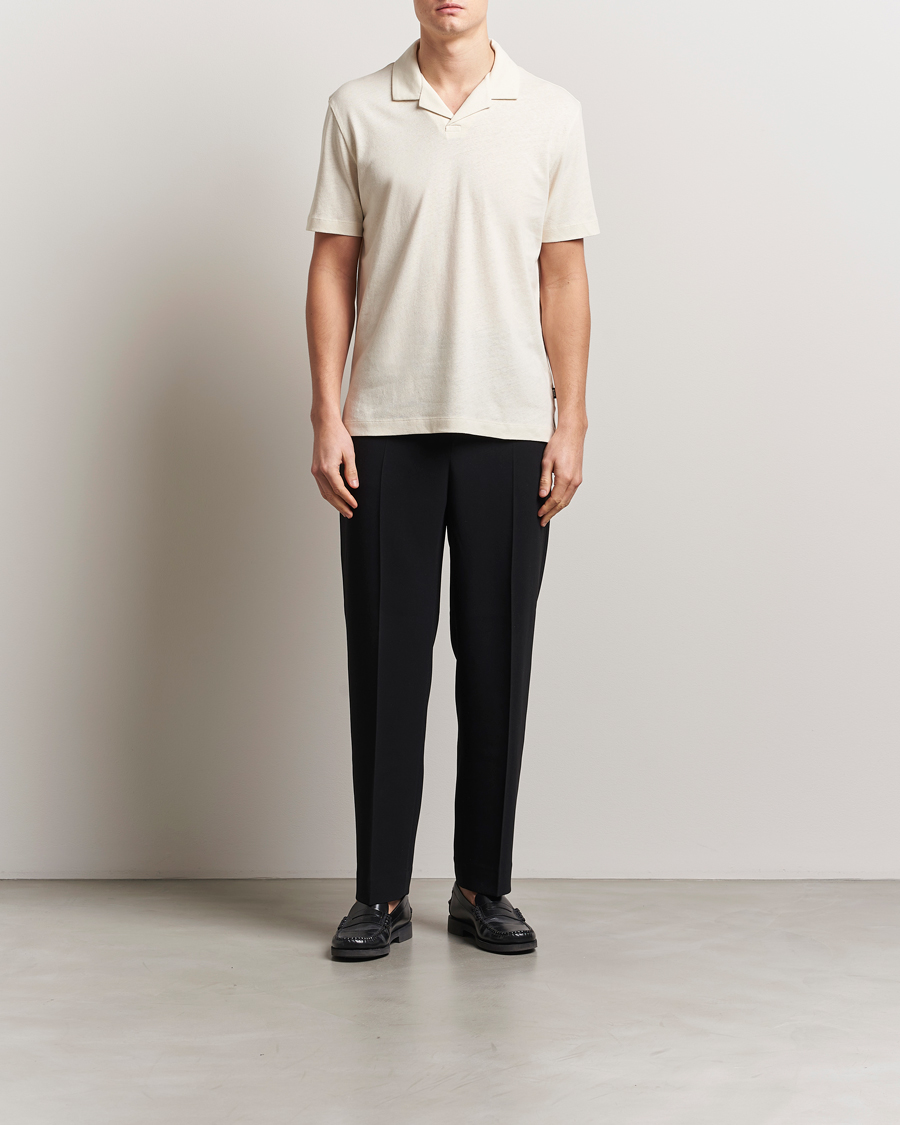 Mies | Pikeet | BOSS BLACK | Ponti Cotton/Linen Open Collar Polo Open White