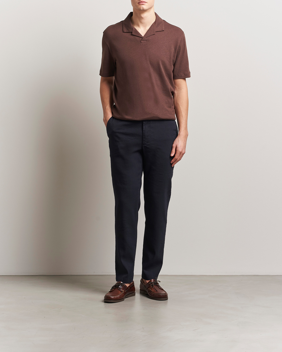 Mies | Pikeet | BOSS BLACK | Ponti Cotton/Linen Open Collar Polo Dark Brown