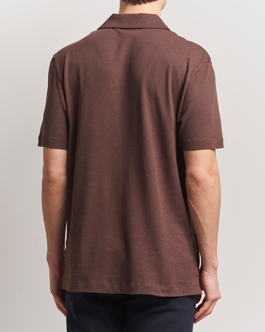 Mies | Pikeet | BOSS BLACK | Ponti Cotton/Linen Open Collar Polo Dark Brown