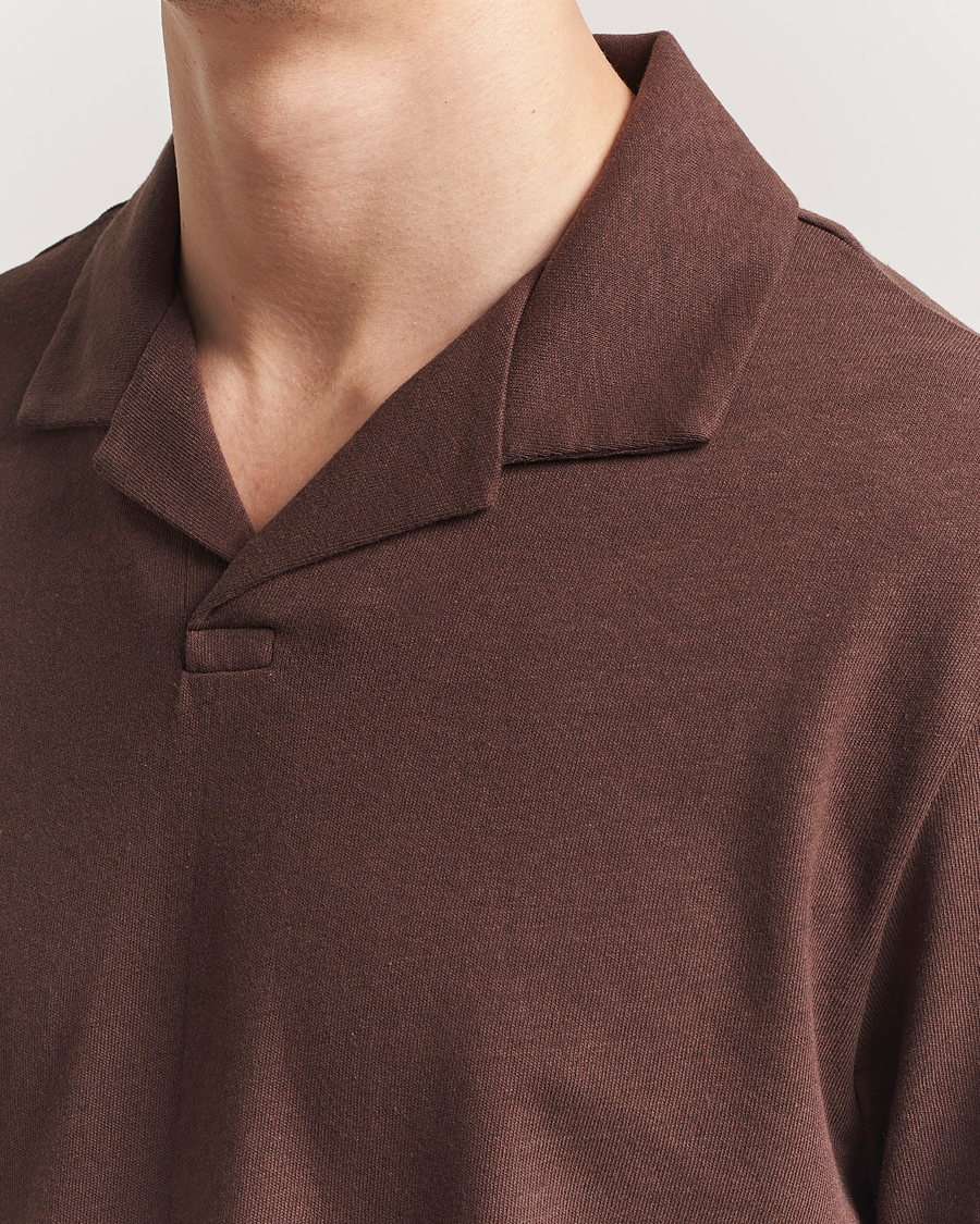 Mies | Pikeet | BOSS BLACK | Ponti Cotton/Linen Open Collar Polo Dark Brown