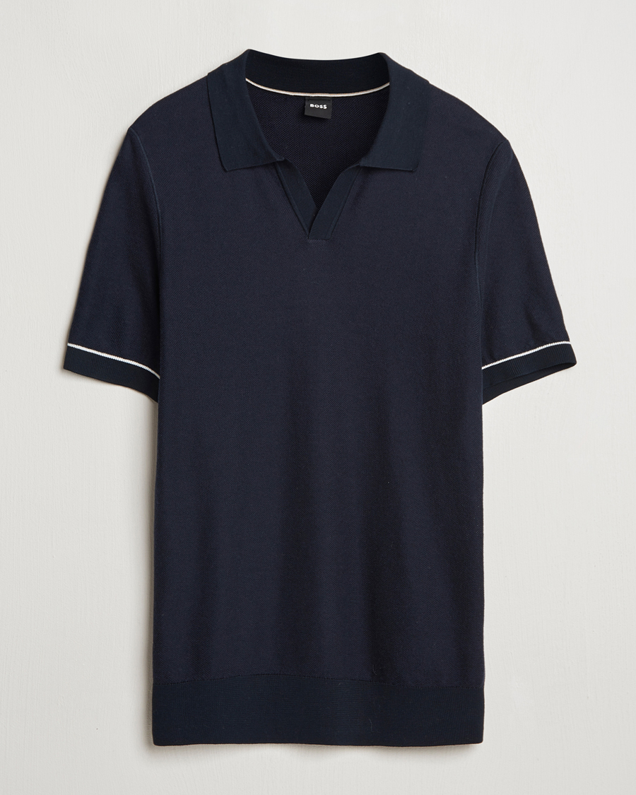 Mies | Pikeet | BOSS BLACK | Jianluca Cotton/Lyocell Knitted Polo Dark Blue