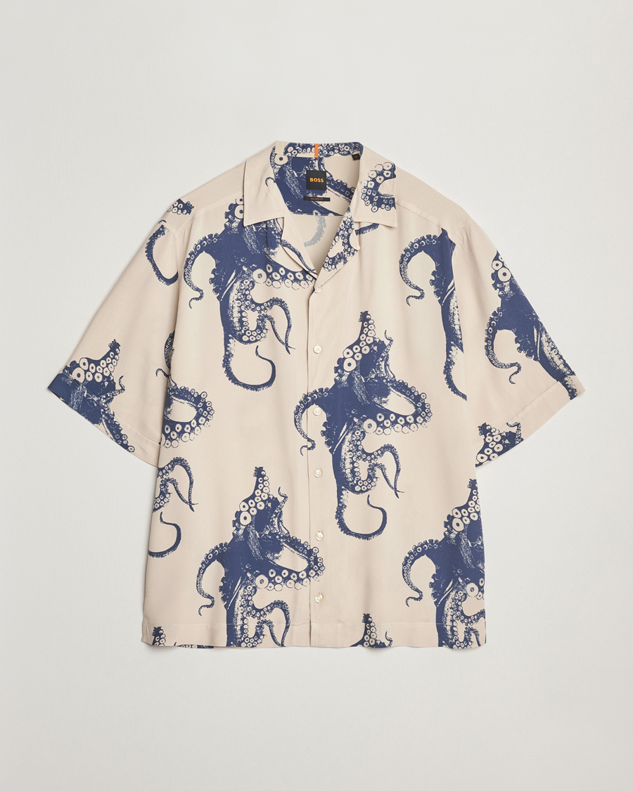 Mies | Kauluspaidat | BOSS ORANGE | Lapisy Printed Short Sleeve Shirt Light Beige