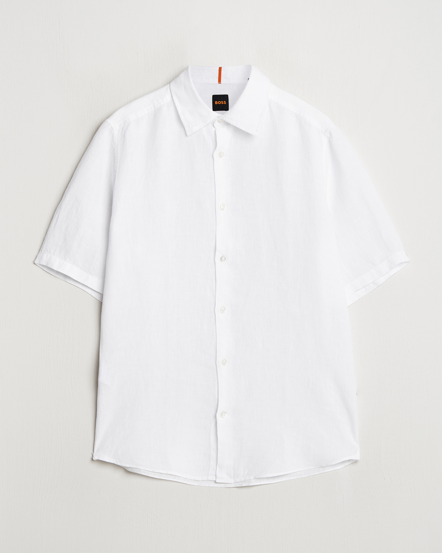 Mies | Kauluspaidat | BOSS ORANGE | Rash Linen Short Sleeve Shirt White
