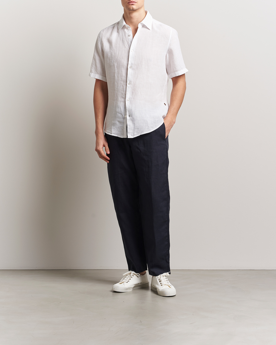 Mies | Kauluspaidat | BOSS ORANGE | Rash Linen Short Sleeve Shirt White