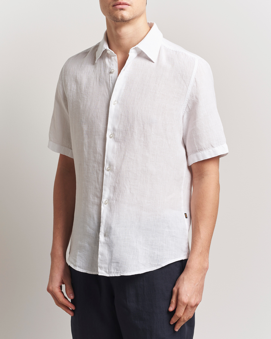 Mies | Kauluspaidat | BOSS ORANGE | Rash Linen Short Sleeve Shirt White