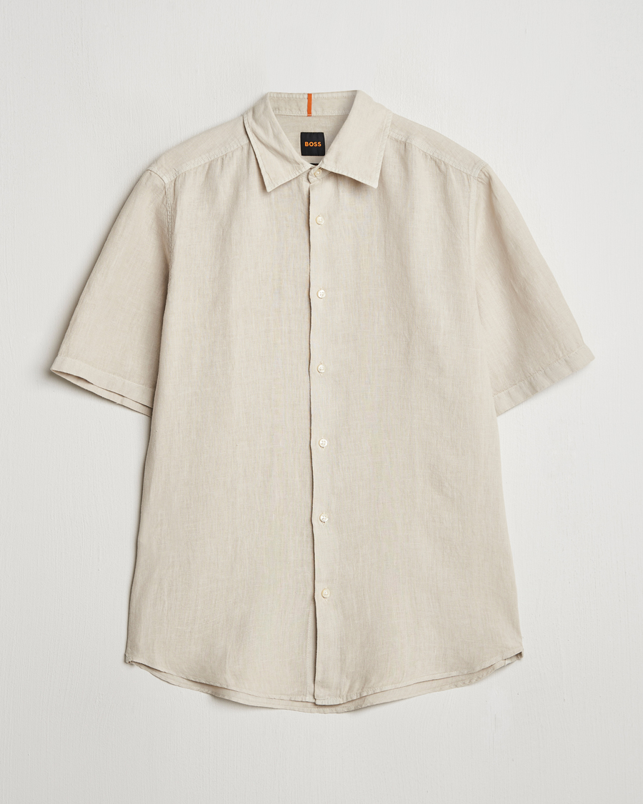 Mies | Kauluspaidat | BOSS ORANGE | Rash Linen Short Sleeve Shirt Light Beige