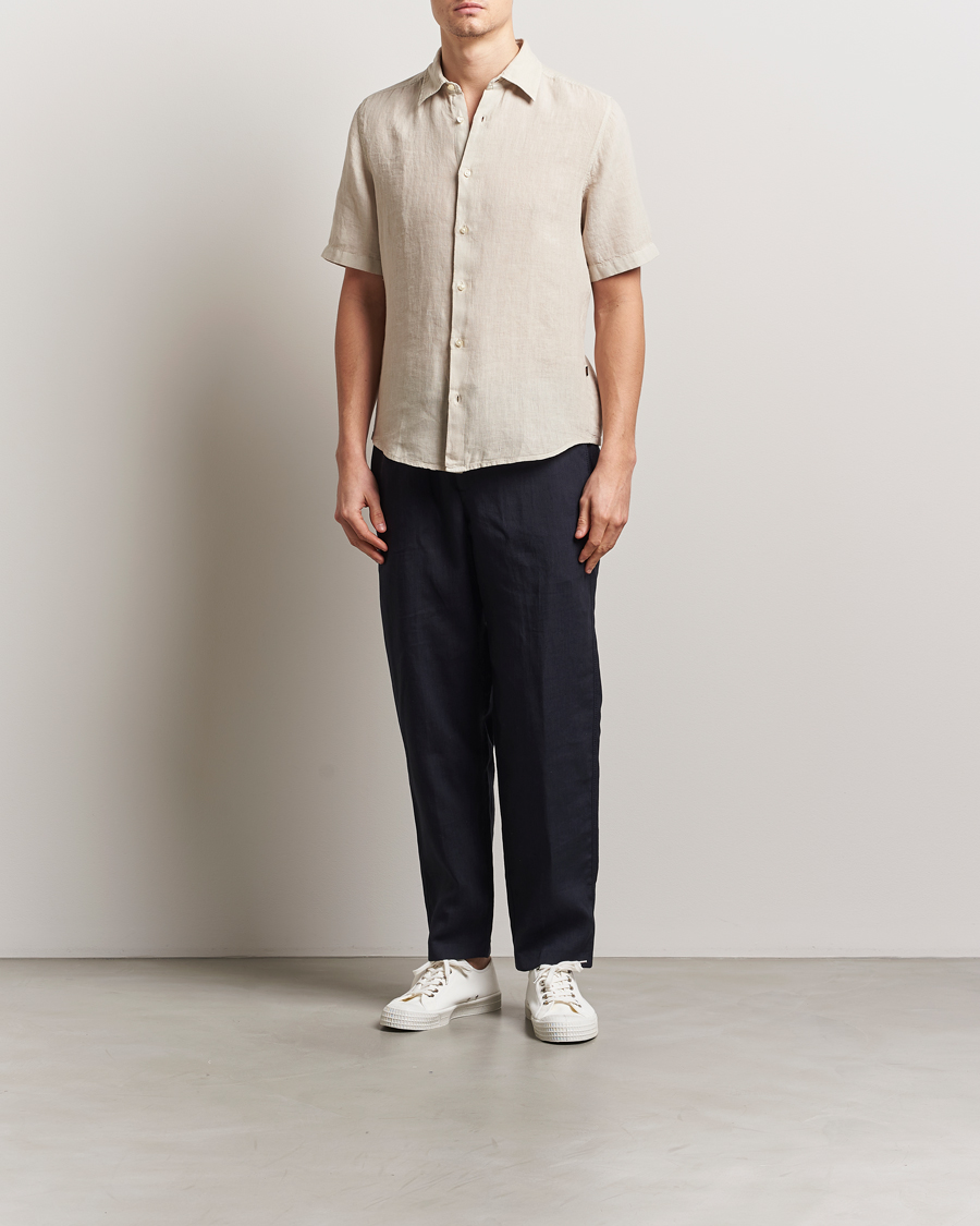 Mies | Kauluspaidat | BOSS ORANGE | Rash Linen Short Sleeve Shirt Light Beige