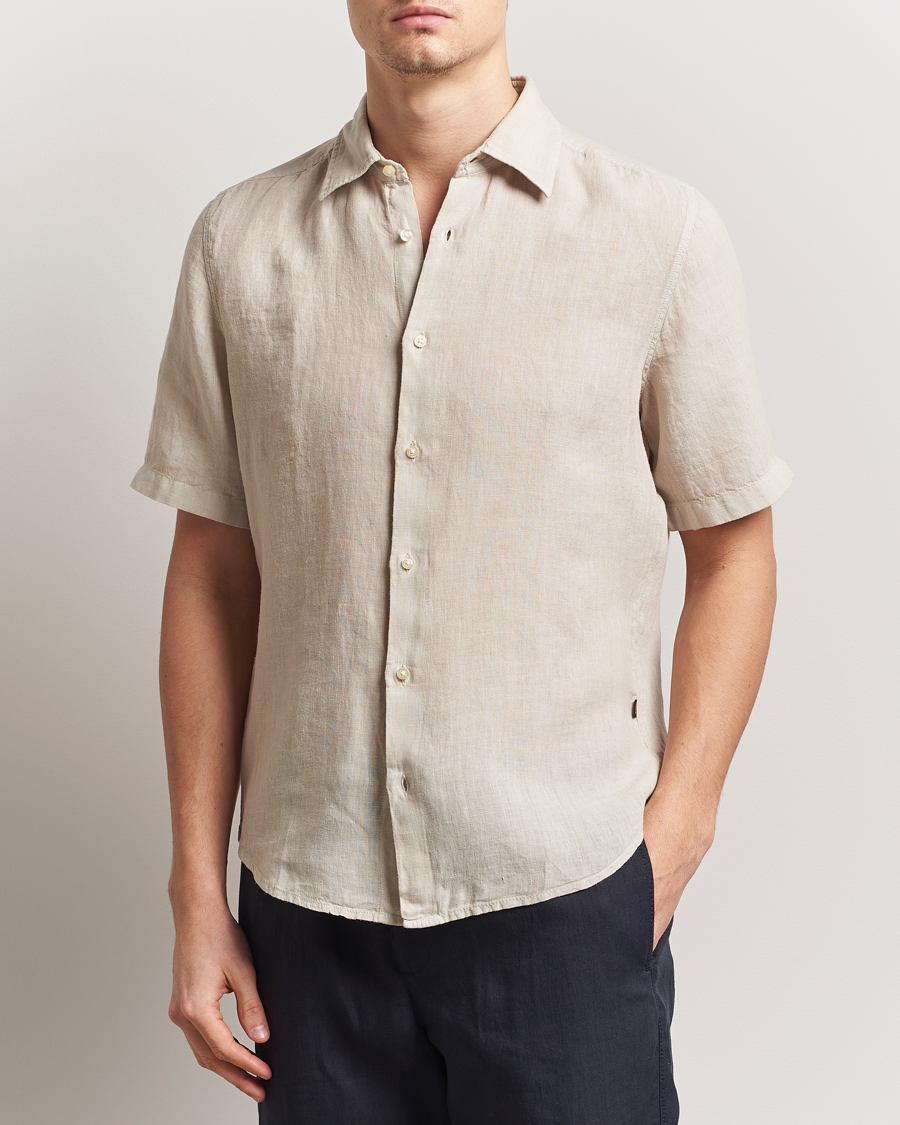 Mies | Kauluspaidat | BOSS ORANGE | Rash Linen Short Sleeve Shirt Light Beige