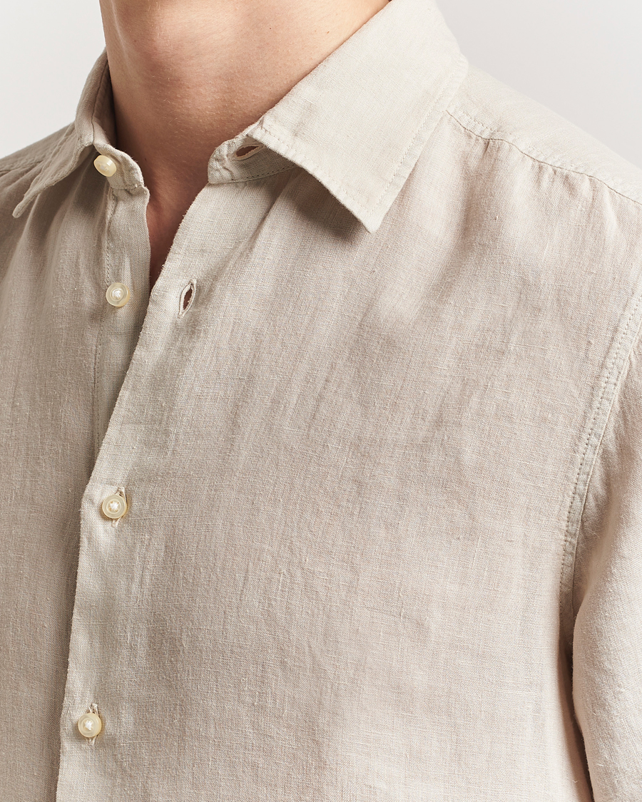 Mies | Kauluspaidat | BOSS ORANGE | Rash Linen Short Sleeve Shirt Light Beige