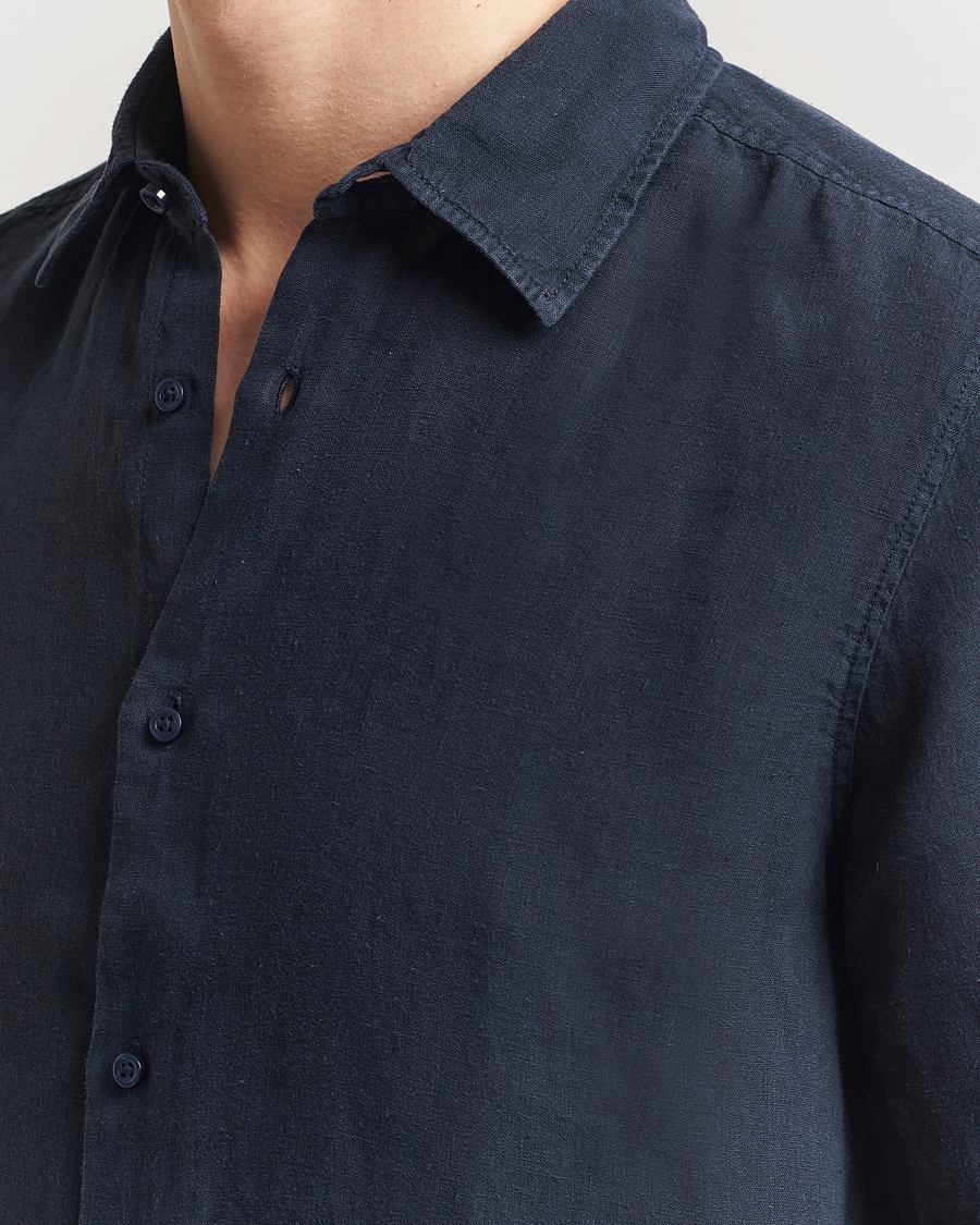 Mies | Kauluspaidat | BOSS ORANGE | Rash Linen Short Sleeve Shirt Dark Blue