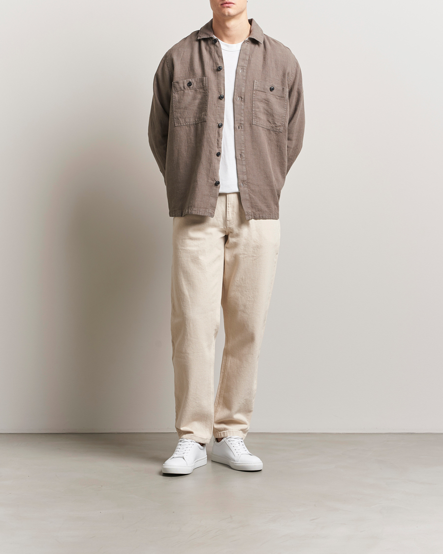 Mies | Kauluspaidat | BOSS ORANGE | Locky Linen Overshirt Open Beige