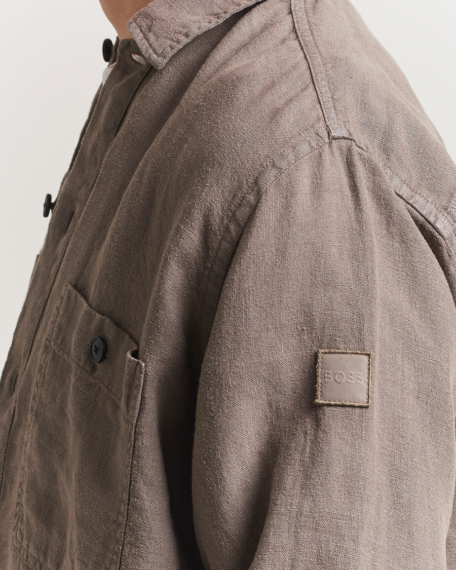 Mies | Kauluspaidat | BOSS ORANGE | Locky Linen Overshirt Open Beige