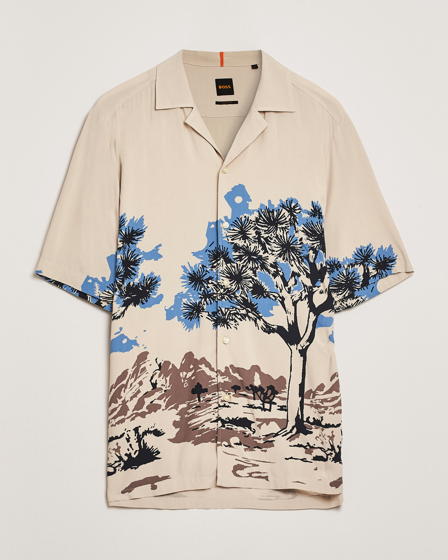 Mies | Kauluspaidat | BOSS ORANGE | Rayer Printed Short Sleeve Shirt Light Beige