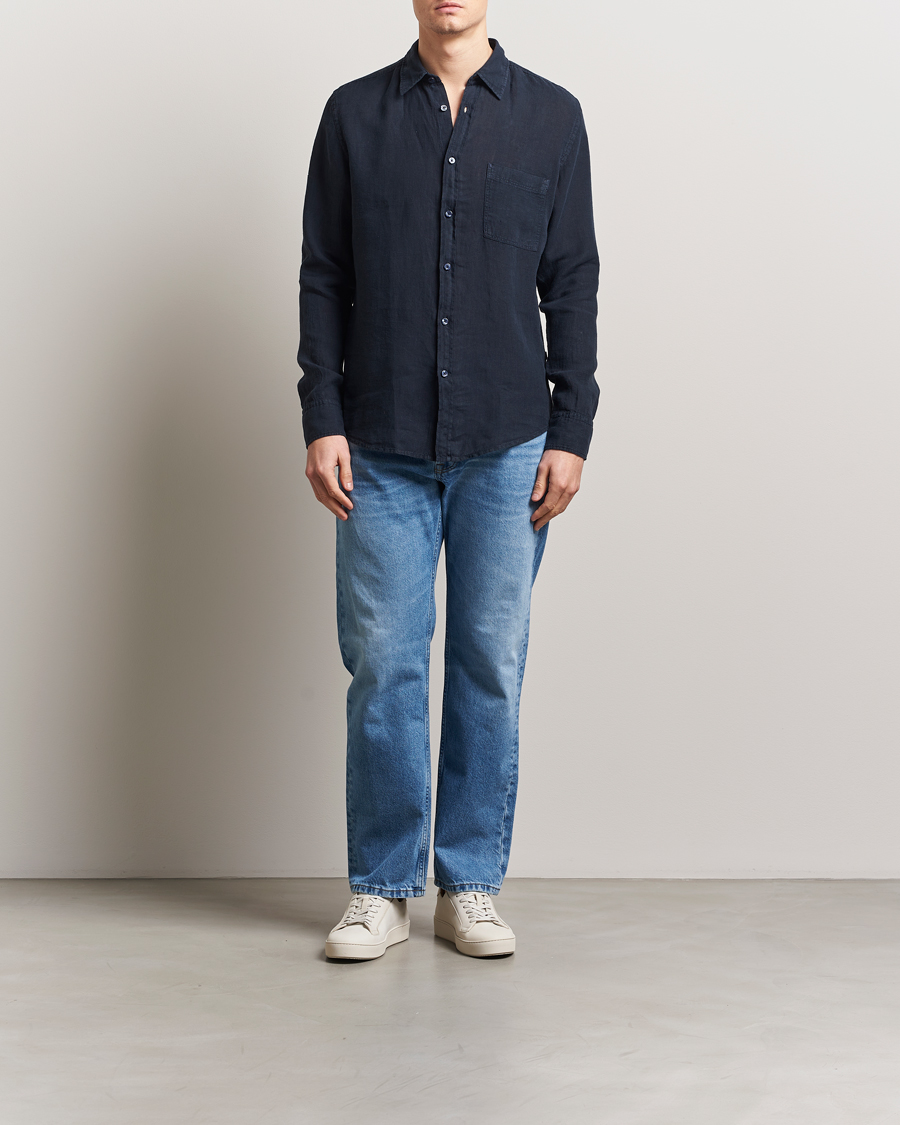 Mies | Kauluspaidat | BOSS ORANGE | Relegant Linen Shirt Dark Blue