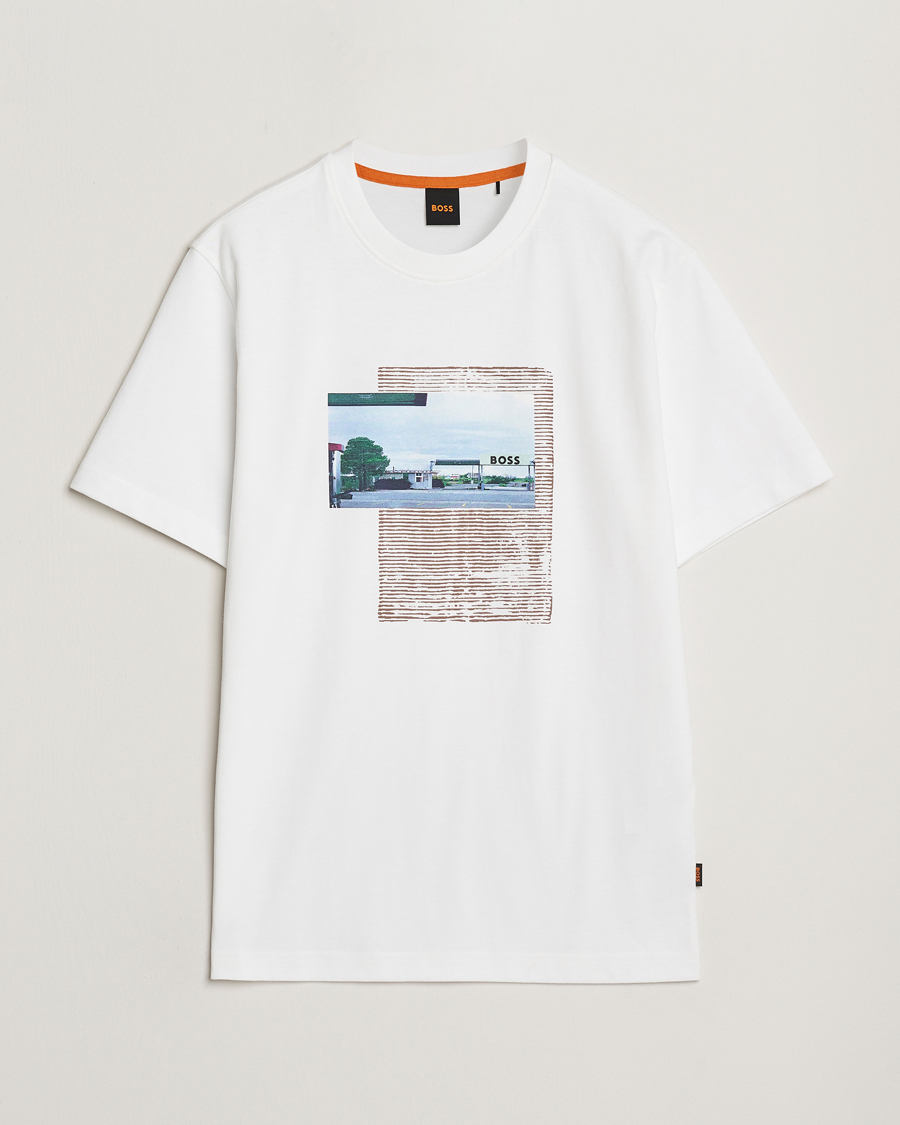 Mies | T-paidat | BOSS ORANGE | On The Way Printed Crew Neck T-Shirt White