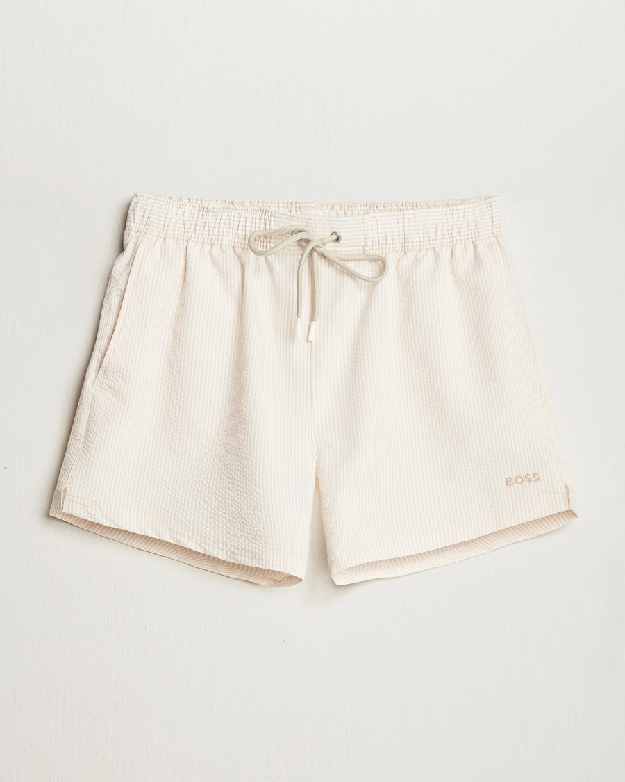 Mies | Uimahousut | BOSS BLACK | Velvetfish Seersucker Swimshorts Open White