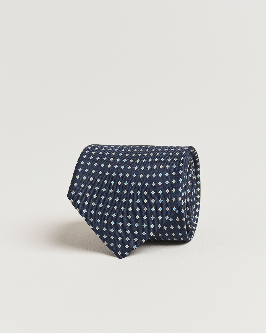 Mies | Solmiot | Stenströms | Printed Silk Tie 7,5cm Navy