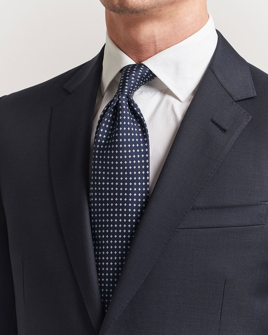 Mies | Solmiot | Stenströms | Printed Silk Tie 7,5cm Navy