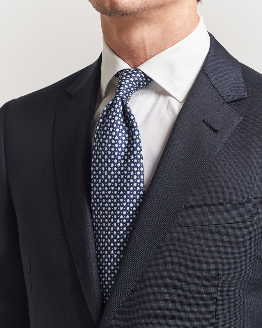 Mies | Solmiot | Stenströms | Printed Silk Tie 7,5cm Blue