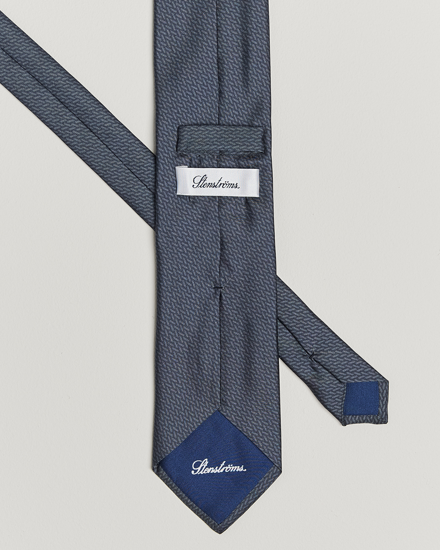 Mies | Solmiot | Stenströms | Printed Silk Tie 7,5cm Mid Grey