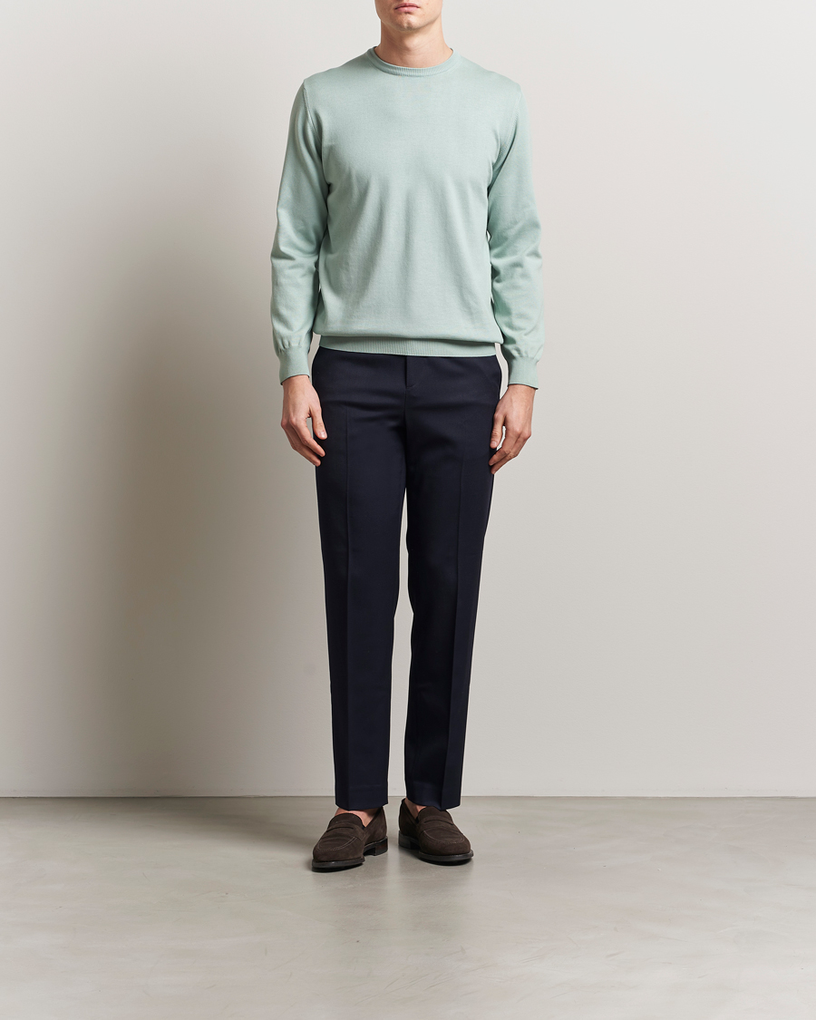 Mies | Puserot | Morgano | Supersoft Egyptian Cotton Crew Neck Light Green