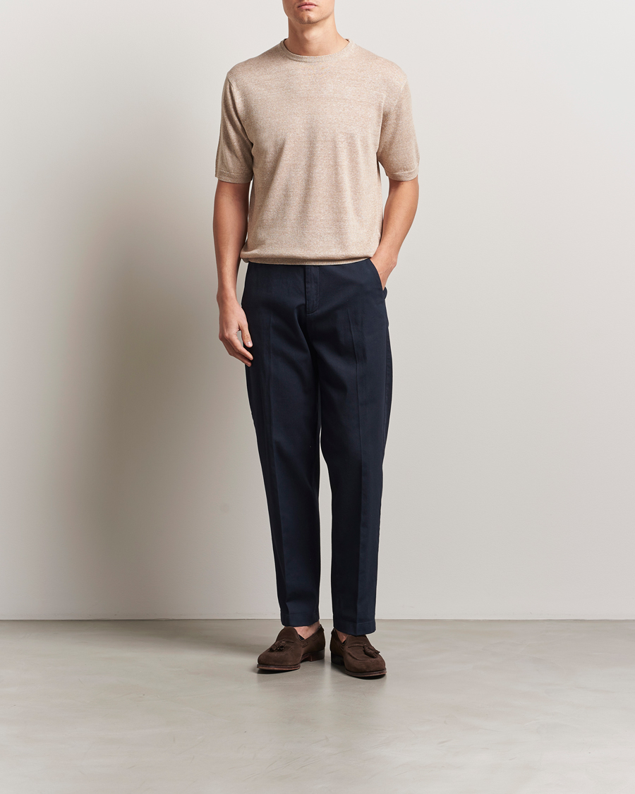 Mies | T-paidat | Morgano | Linen/Cotton T-Shirt Beige