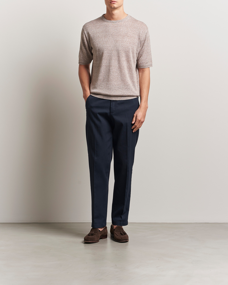 Mies | T-paidat | Morgano | Linen/Cotton T-Shirt Brown
