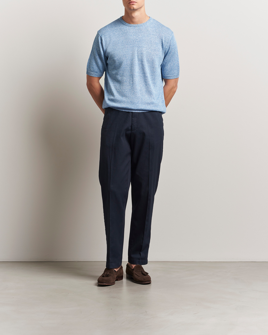 Mies | T-paidat | Morgano | Linen/Cotton T-Shirt Blue
