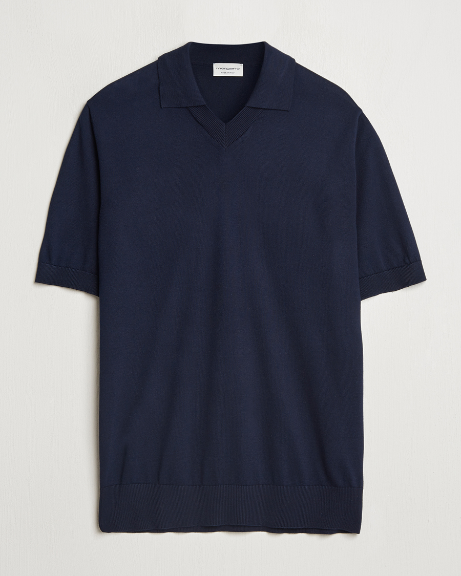 Mies | Pikeet | Morgano | Knitted Organic Cotton Polo Navy