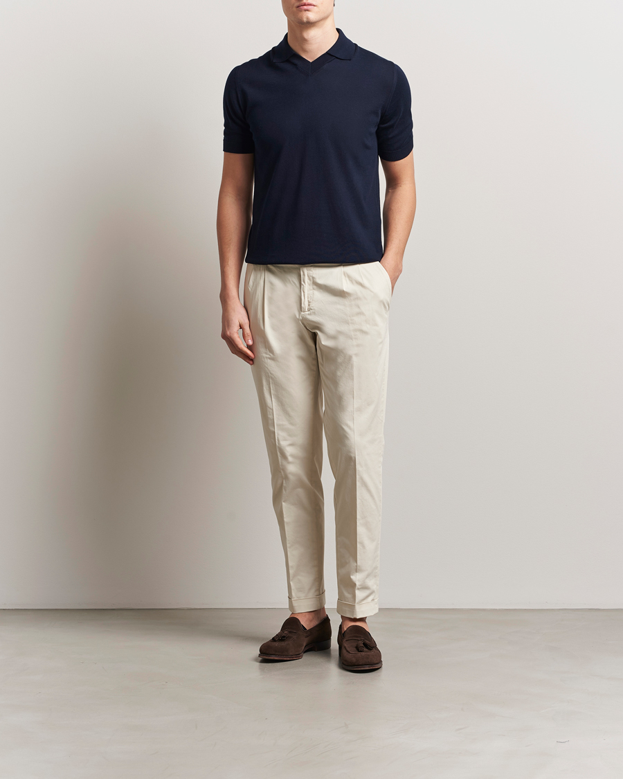 Mies | Pikeet | Morgano | Knitted Organic Cotton Polo Navy