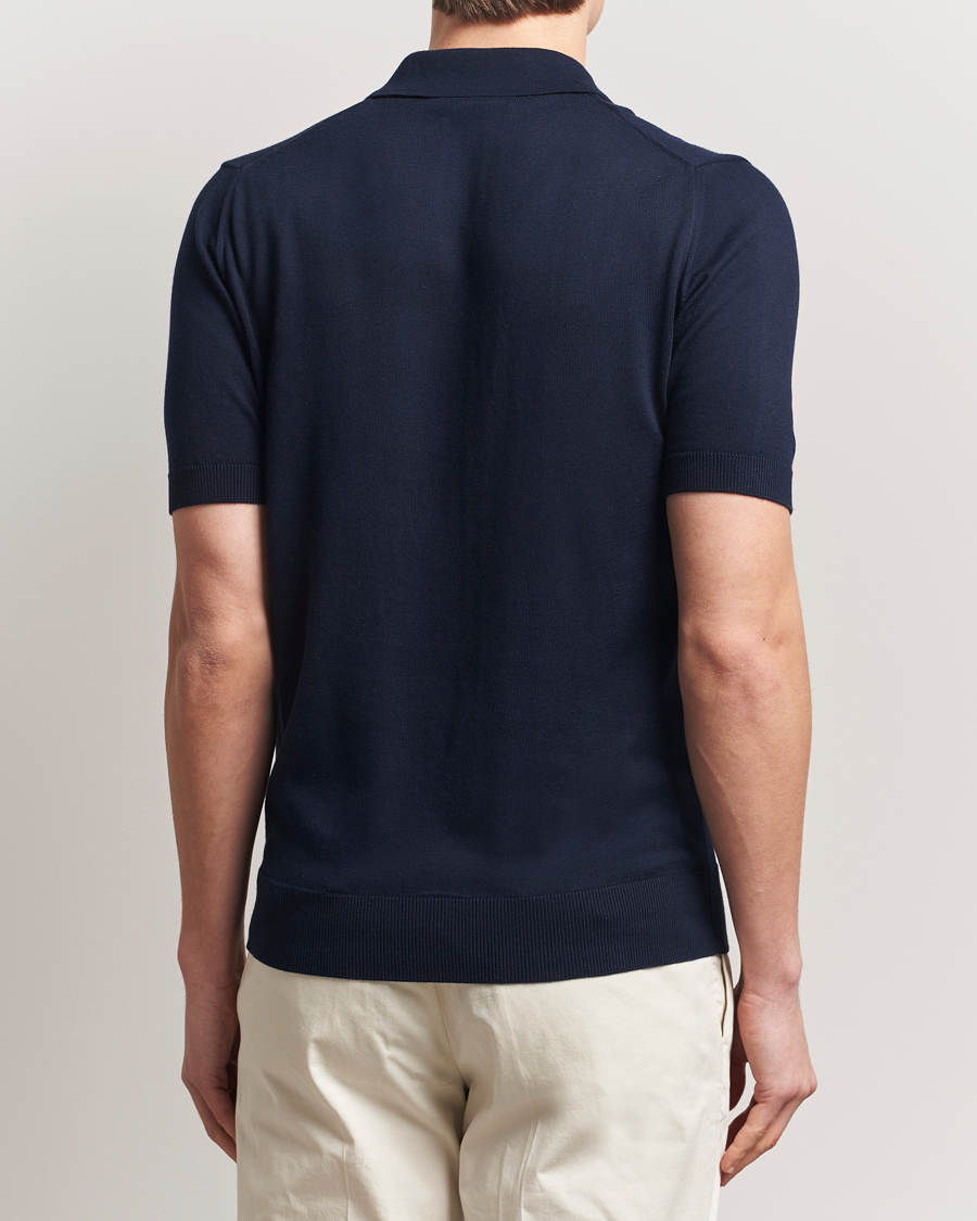 Mies | Pikeet | Morgano | Knitted Organic Cotton Polo Navy