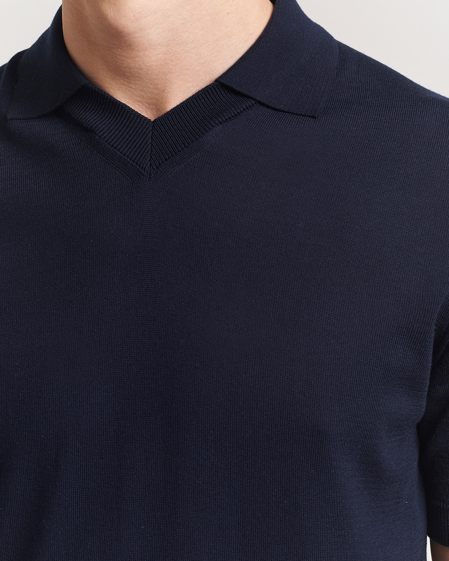Mies | Pikeet | Morgano | Knitted Organic Cotton Polo Navy