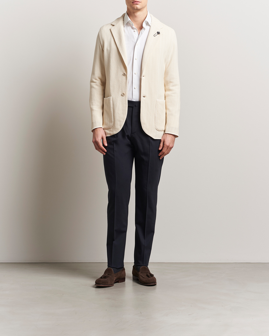 Mies | Pikkutakit | Lardini | Knitted Cotton Structured Blazer White/Beige