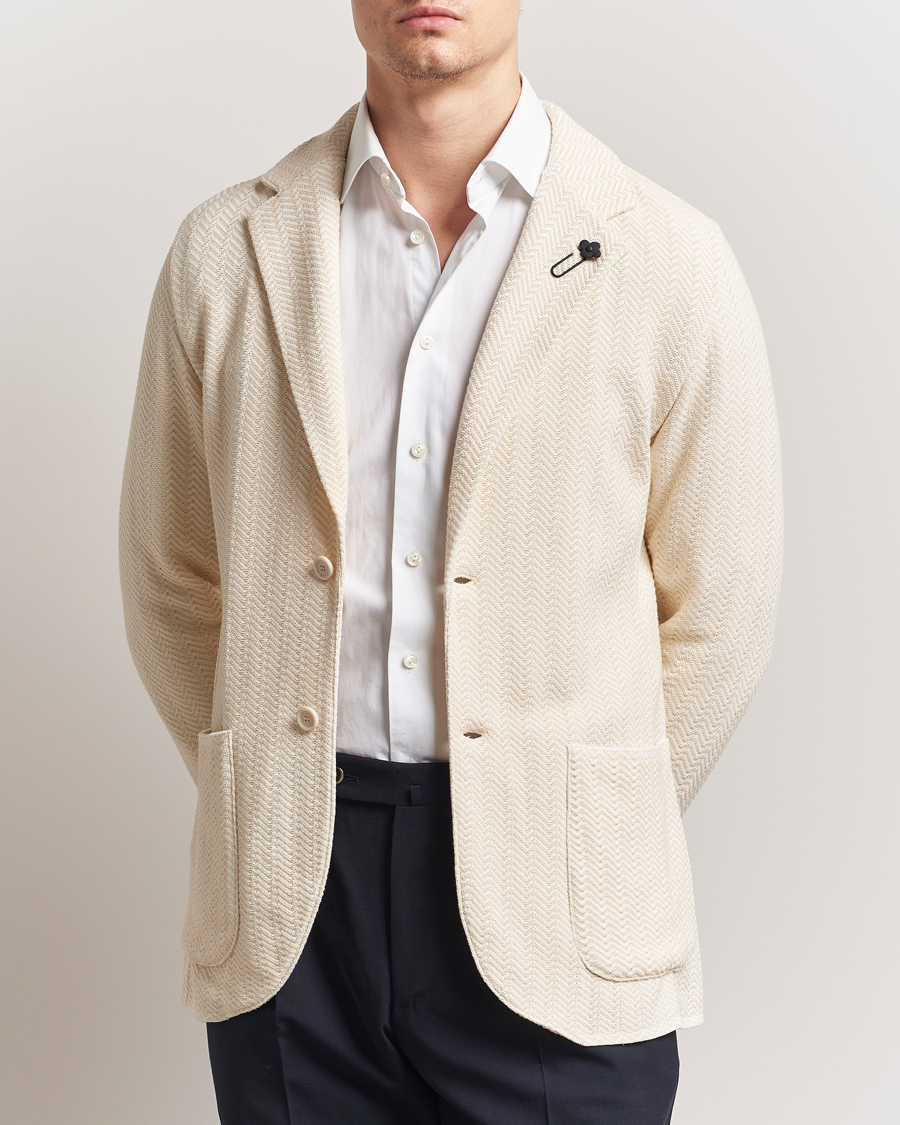 Mies | Pikkutakit | Lardini | Knitted Cotton Structured Blazer White/Beige