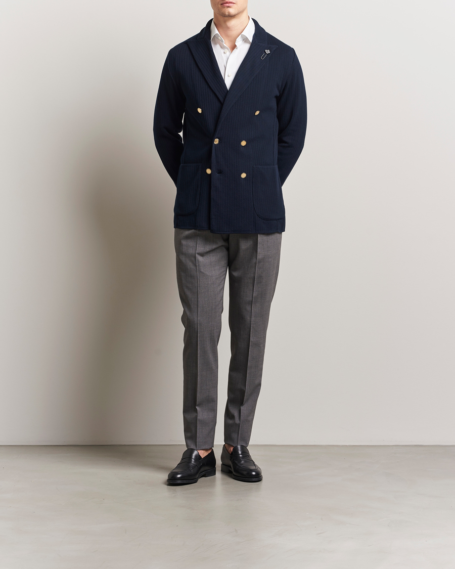 Mies | Pikkutakit | Lardini | Double Breasted Knitted Cotton Blazer Navy