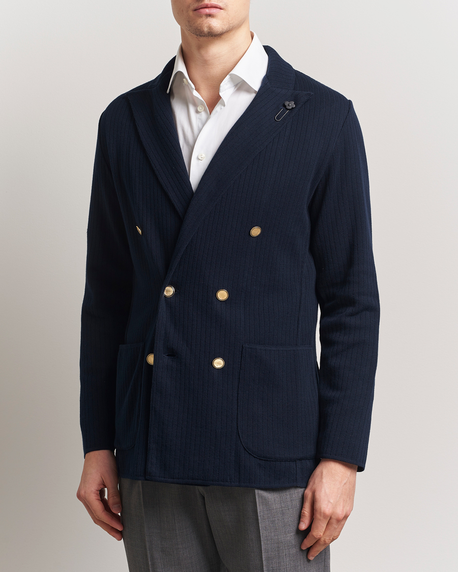 Mies | Pikkutakit | Lardini | Double Breasted Knitted Cotton Blazer Navy