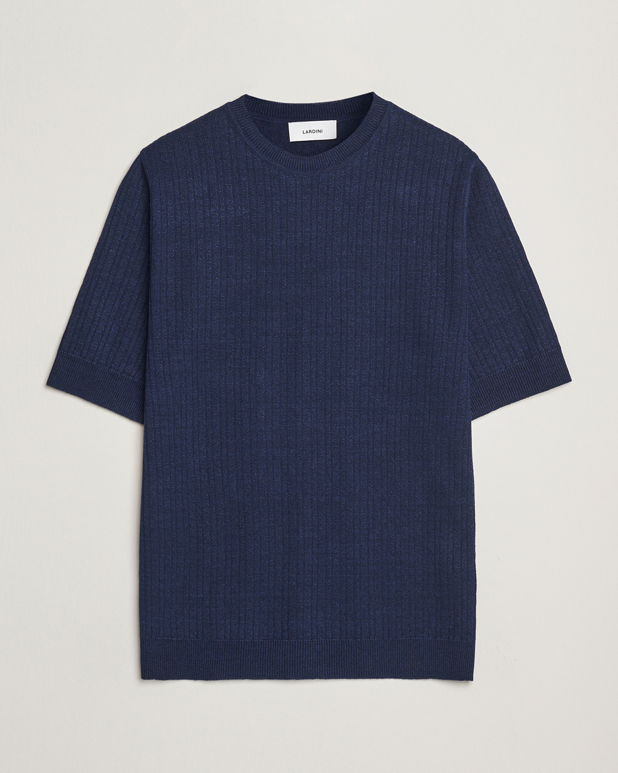 Mies | T-paidat | Lardini | Knitted Linen/Cotton T-Shirt Navy