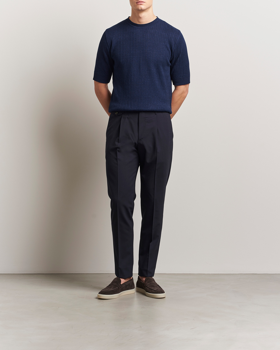 Mies | T-paidat | Lardini | Knitted Linen/Cotton T-Shirt Navy