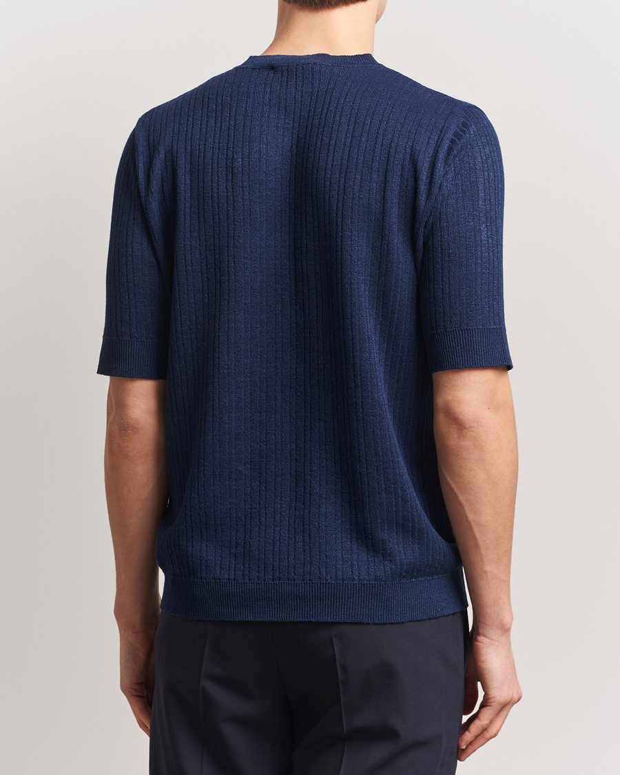 Mies | T-paidat | Lardini | Knitted Linen/Cotton T-Shirt Navy