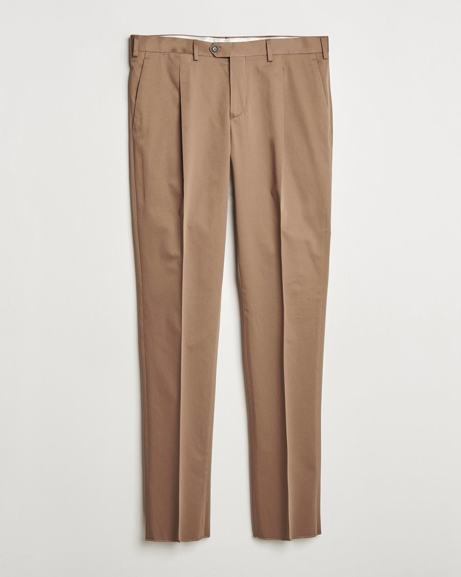Mies | Housut | Lardini | Pleated Cotton Stretch Trousers Light Brown