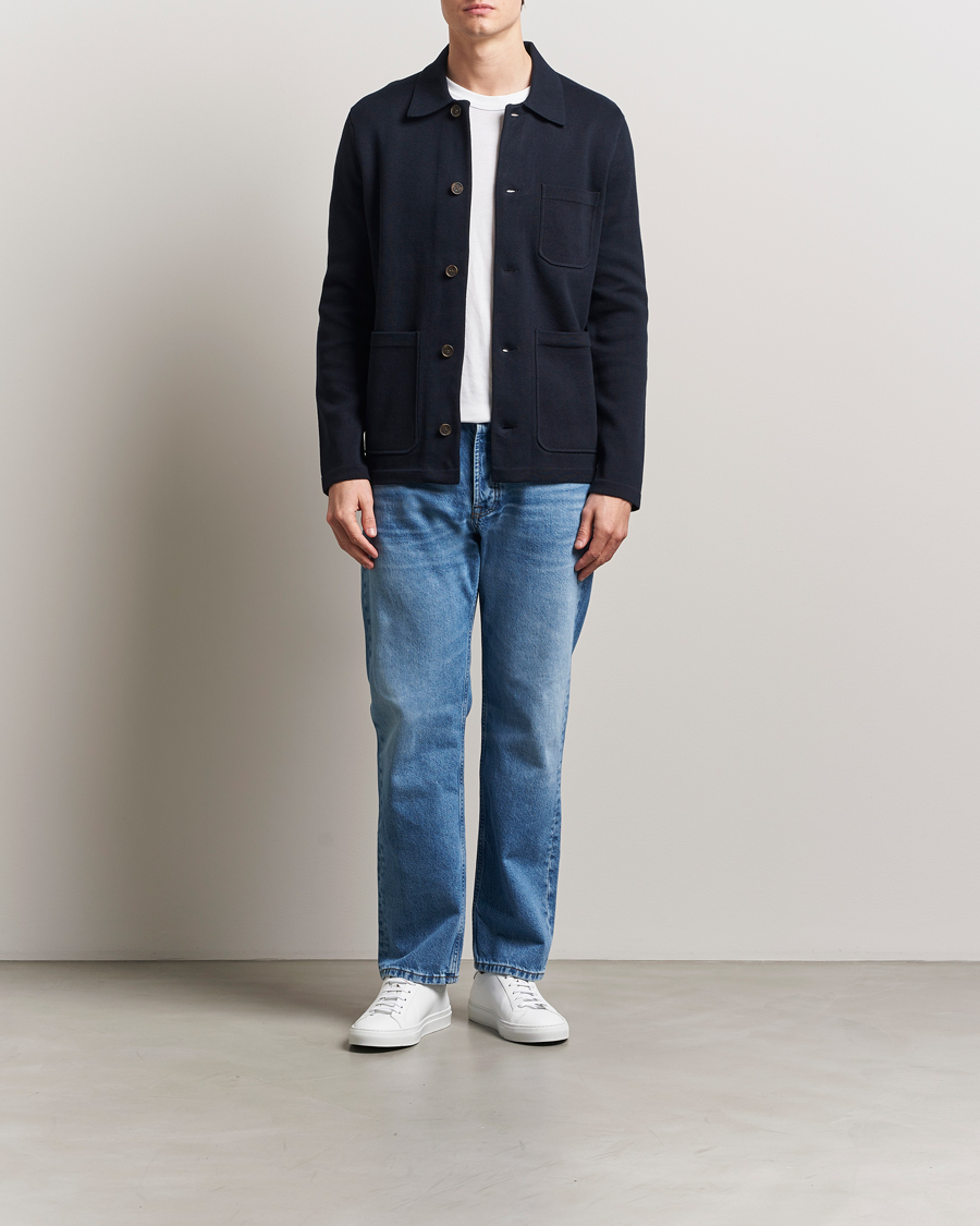 Mies | Kauluspaidat | Morris | Jake Knitted Shirt Jacket Navy