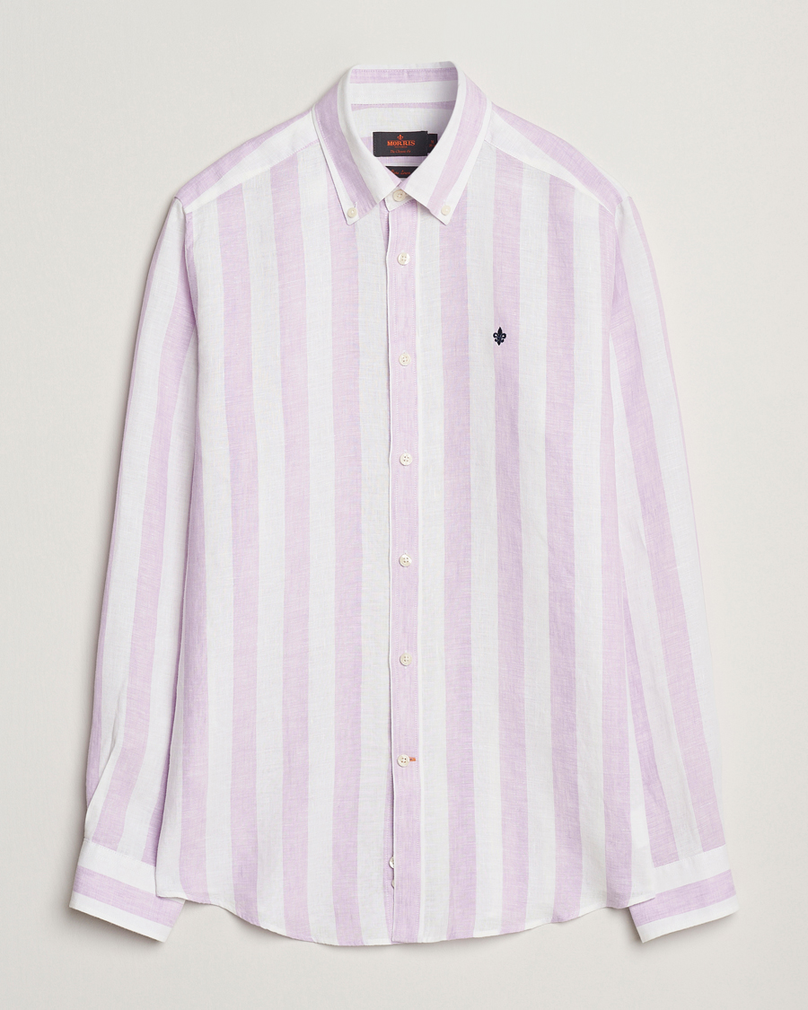 Mies | Kauluspaidat | Morris | Douglas Striped Linen Shirt Purple