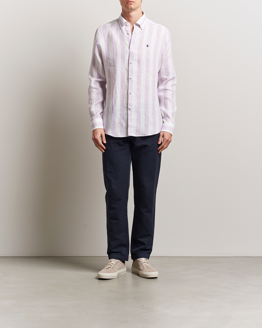 Mies | Kauluspaidat | Morris | Douglas Striped Linen Shirt Purple