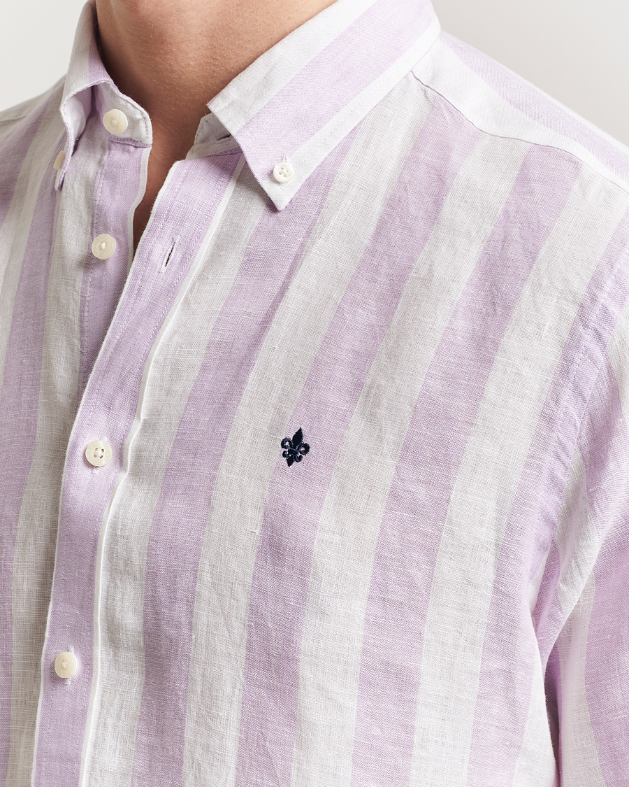 Mies | Kauluspaidat | Morris | Douglas Striped Linen Shirt Purple