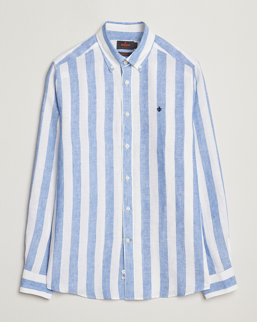 Mies | Kauluspaidat | Morris | Douglas Striped Linen Shirt Blue