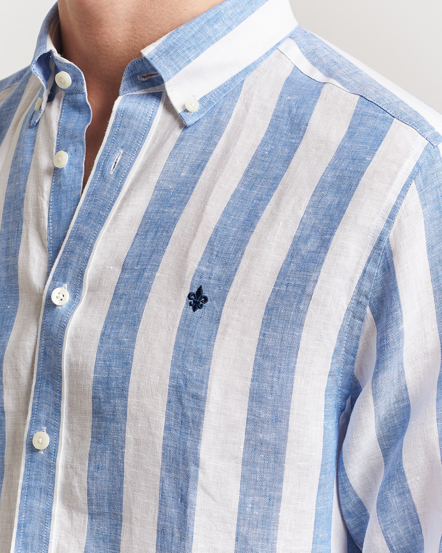 Mies | Kauluspaidat | Morris | Douglas Striped Linen Shirt Blue