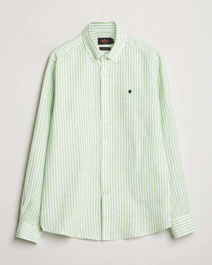 Mies | Kauluspaidat | Morris | Douglas Striped Linen Shirt Green