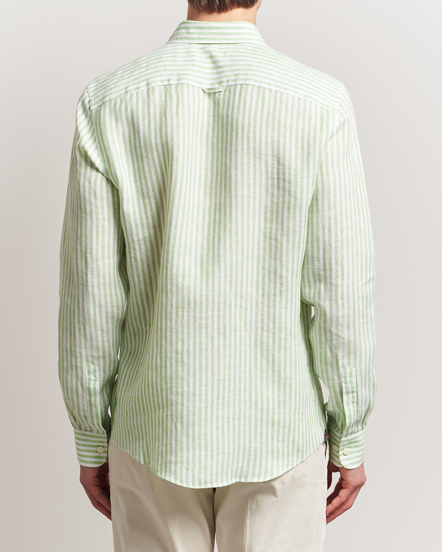 Mies | Kauluspaidat | Morris | Douglas Striped Linen Shirt Green